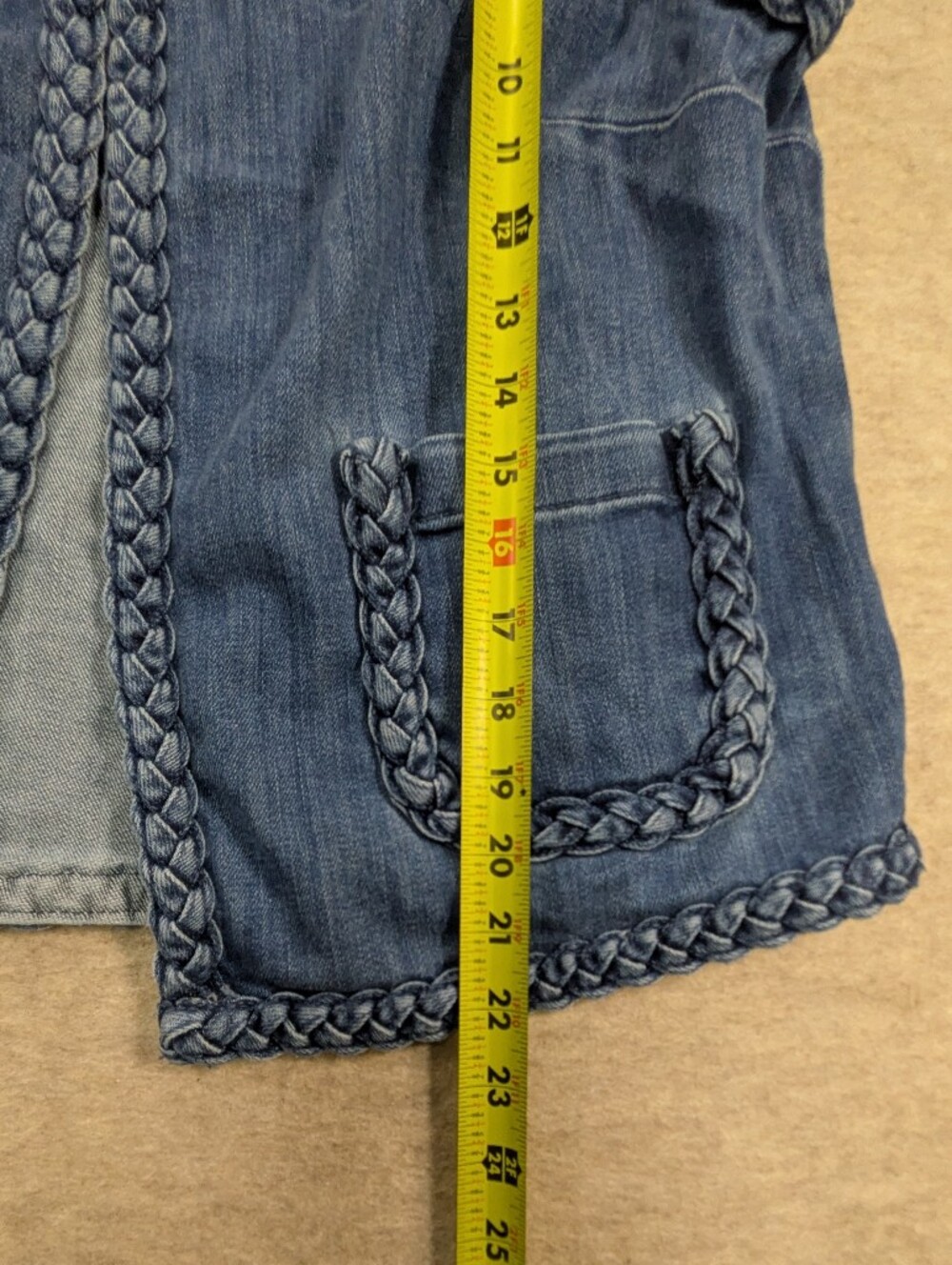 NWT* Braided Denim Vest in Medium Blue Pockets Country Coastal Girly Size Large - Picture 3 of 7